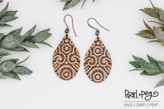 Thick Lace Drop Laser Engraved Earrings Digital Download