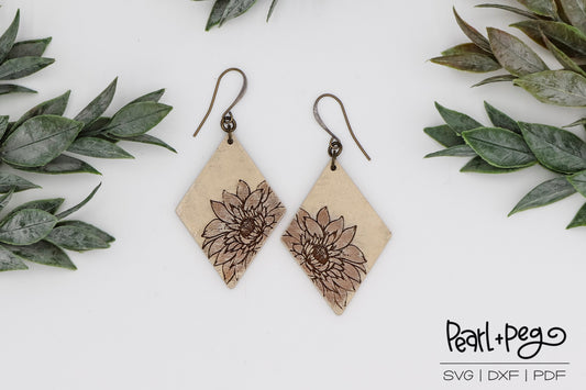 Diamond Gerber Floral Laser Engraved Earrings Digital Download