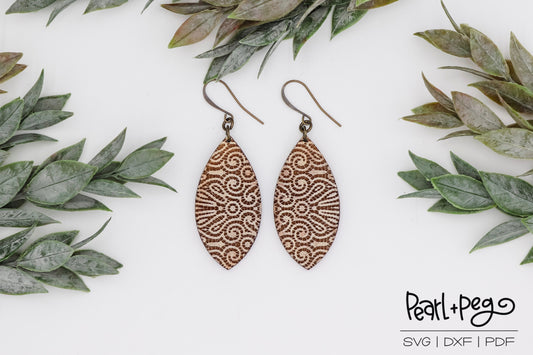 Lace Sideways Abstract Laser Engraved Earrings Digital Download