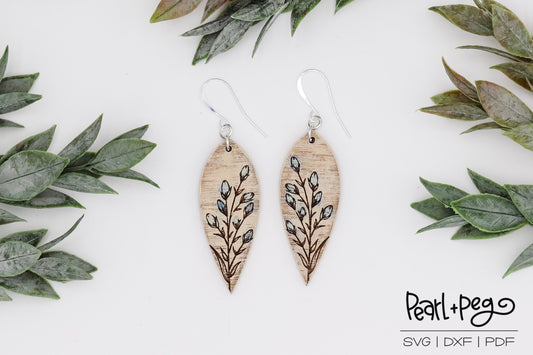 Dainty Floral Bud Bar Laser Engraved Earrings Digital Download