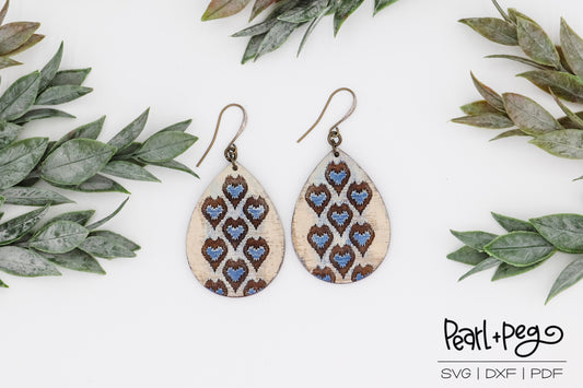 Falling Hearts Western Drop Laser Engraved Earrings Digital Download