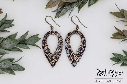 Damask Drop Hoop Laser Engraved Earrings Digital Download