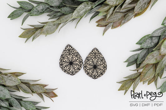 Floral Tile Drop Laser Engraved Earrings Digital Download