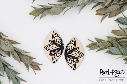 Half Mandala Classic Drop Laser Engraved Earrings Digital Download