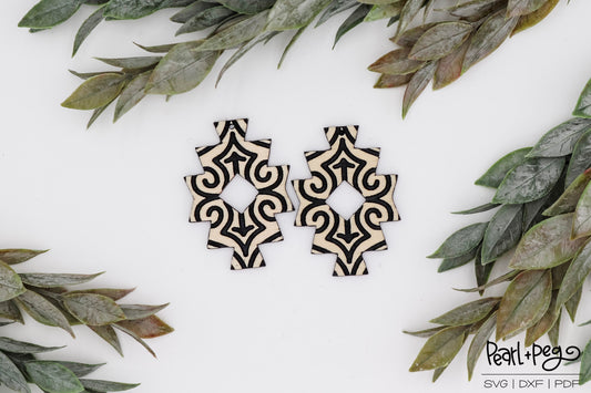 Tribal Flourish Aztec Shape Laser Engraved Earrings Digital Download