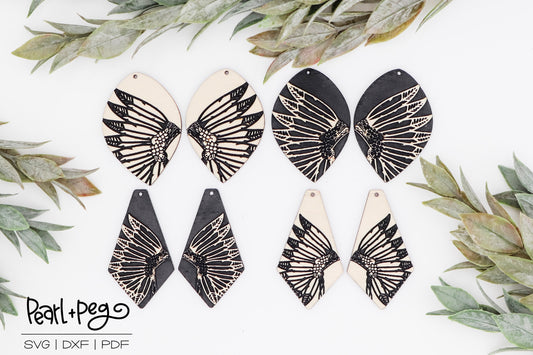 Floral Headdress Two Shapes Drop Laser Engraved Earrings Digital Download