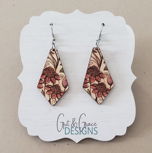 Scalloped Bud Flower Laser Engraved Earrings Digital Download