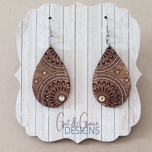 Interlocking Floral Circles Drop Laser Engraved Earrings Digital Download