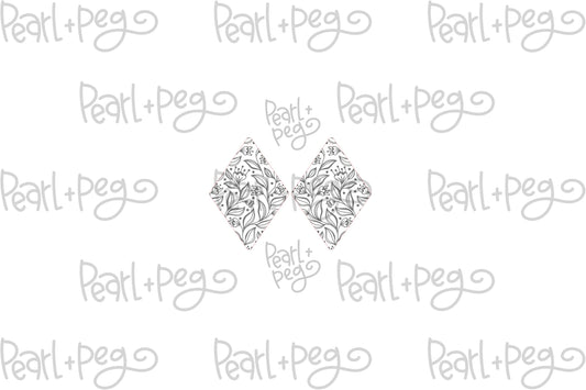 Vines Floral Pattern Diamond Laser Engraved Earrings Digital Download