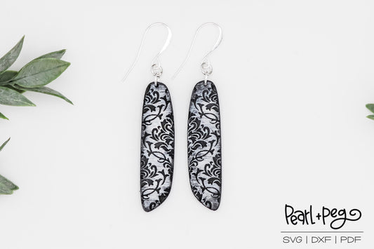 Long Damask Skinny Bar Laser Engraved Earrings Digital Download