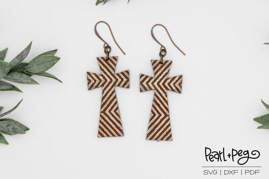 Wavy Lined Cross Laser Engraved Earrings Digital Download
