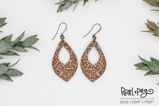 Bunched Floral Reverse Laser Engraved Earrings Digital Download