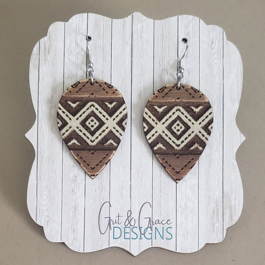 Aztec Banner Teardrop Laser Engraved Earrings Digital Download