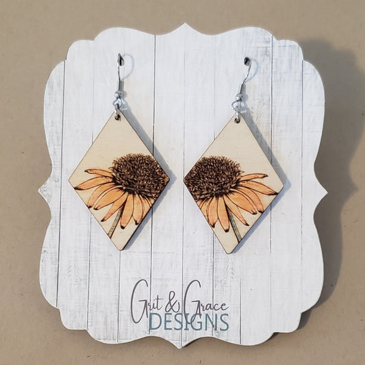 Daisy Diamond Laser Engraved Earrings Digital Download