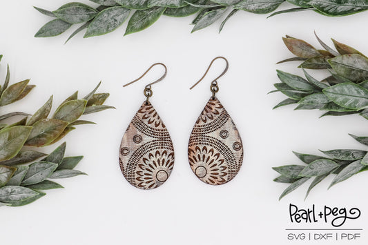 Interlocking Floral Circles Drop Laser Engraved Earrings Digital Download