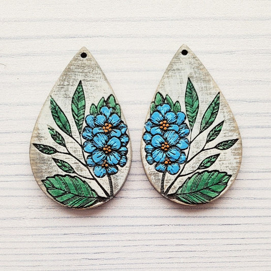 Bloomed Floral Teardrop Laser Engraved Earrings Digital Download