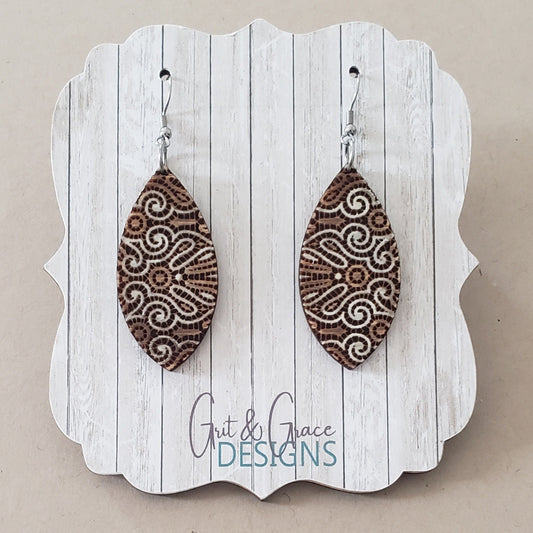 Lace Sideways Abstract Laser Engraved Earrings Digital Download