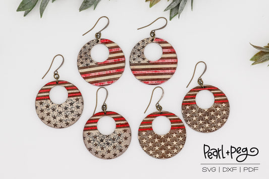 Stars and Stripes Hoop Bundle Laser Engraved Earrings Digital Download