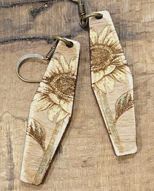 Standing Sunflower Bar Laser Engraved Earring Digital Download