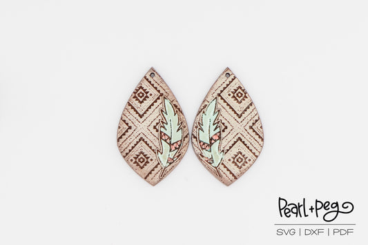 Aztec Feather Drop Laser Engraved Earrings Digital Download