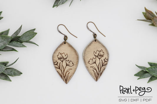 Wildflower Standing Drop Laser Engraved Earrings Digital Download