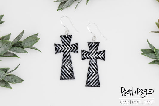 Wavy Lined Cross Laser Engraved Earrings Digital Download
