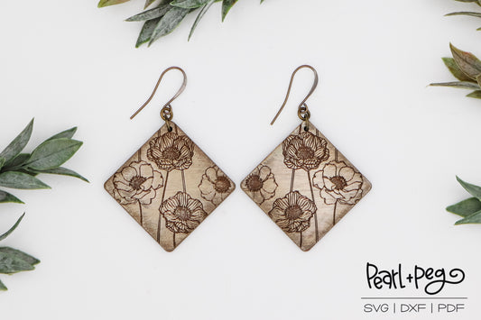 Poppies on Repeat Laser Engraved Earrings Digital Download