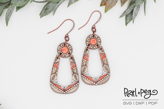 Western Pearl 2 Part Laser Engraved Earrings Digital Download