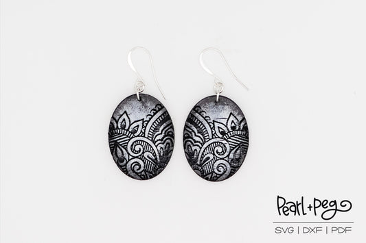 Western Style Oval Lace Laser Engraved Earring Digital Download