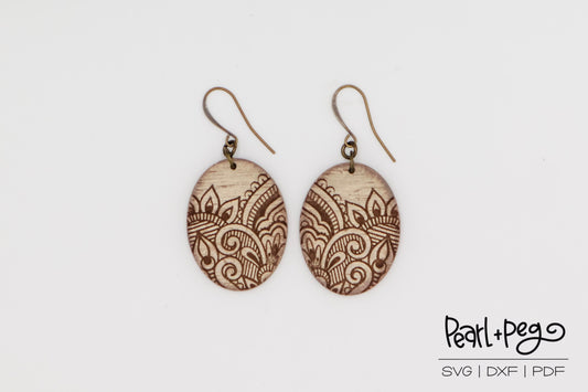 Western Style Oval Lace Laser Engraved Earring Digital Download