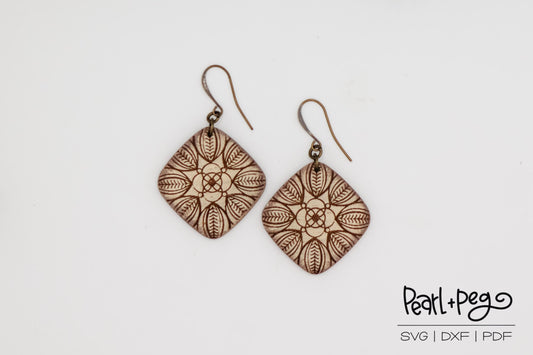 Vines Leaves Rounded Square Laser Engraved Earrings Digital Download