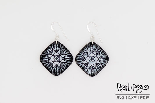 Vines Leaves Rounded Square Laser Engraved Earrings Digital Download