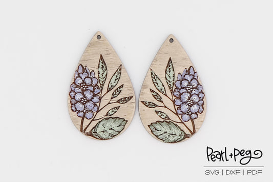Bloomed Floral Teardrop Laser Engraved Earrings Digital Download