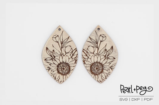 Sunflower Bouquet Laser Engraved Earrings Digital Download