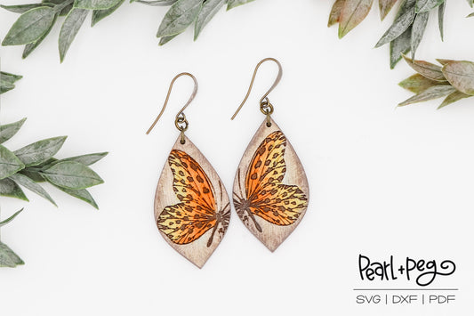 Speckled Butterfly Drop Laser Engraved Earrings Digital Download