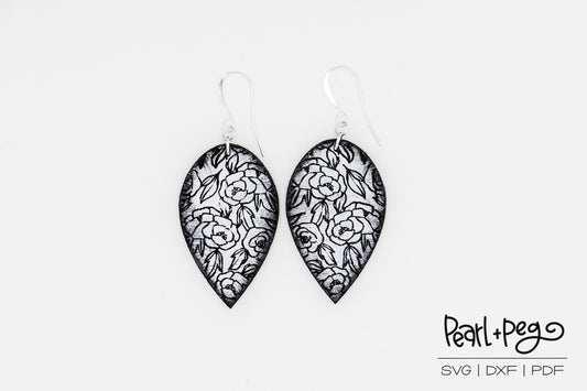 Rose Pattern Drop Laser Engraved Earrings Digital Download