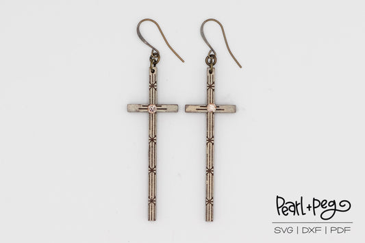 Tall Skinny Cross Laser Engraved Earrings Digital Download