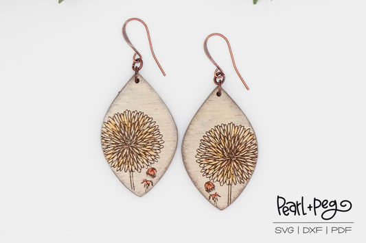 Dandelion Drop Laser Engraved Earrings Digital Download