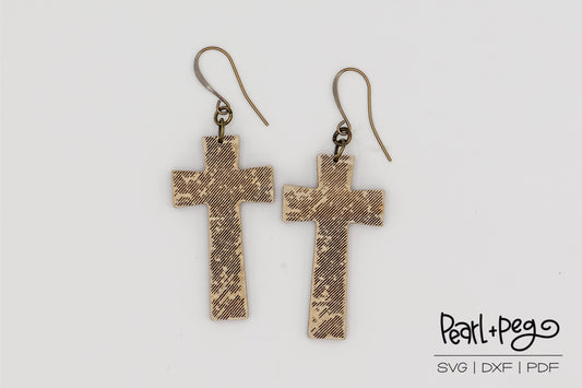 Textured Distressed Cross Laser Engraved Earrings Digital Download