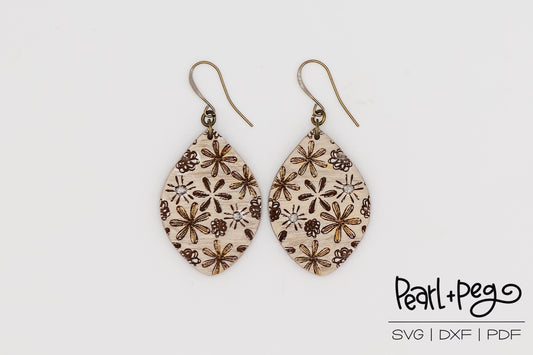 Fun Floral Pattern Drop Laser Engraved Earrings Digital Download