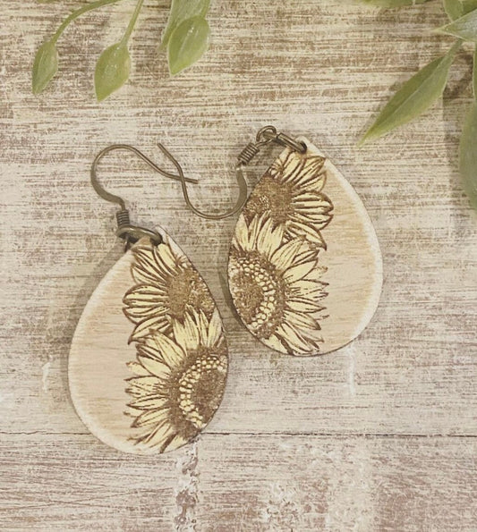 Double Sunflower Drop Laser Engraved Earrings Digital Download