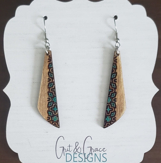 Mosaic Strip Slanted Bar Laser Engraved Earring Digital Download