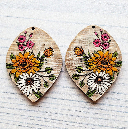 Bouquet Wide Drop Laser Engraved Earrings Digital Download