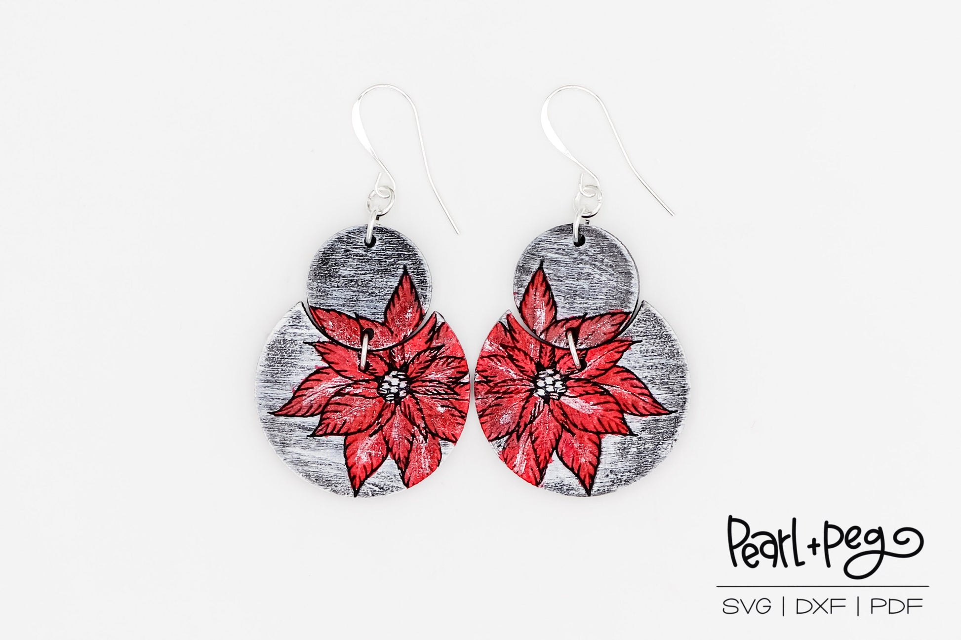 Poinsettia 2 Part Circle Laser Engraved Earrings Digital Download