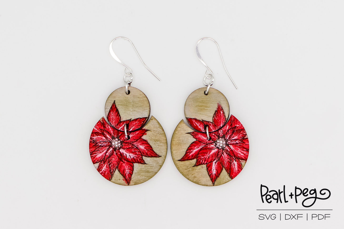 Poinsettia 2 Part Circle Laser Engraved Earrings Digital Download