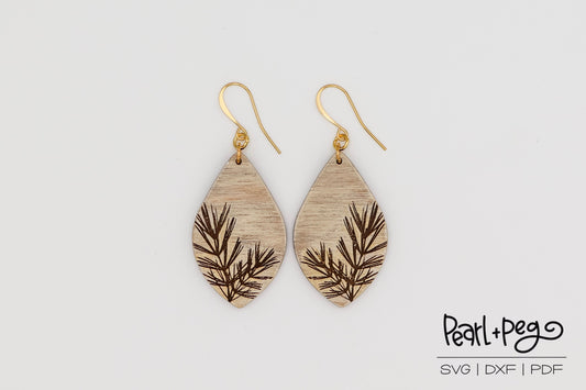 Pine Needle Drop Laser Engraved Earrings Digital Download