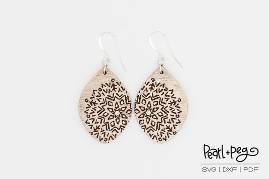 Snowflake Partial Drop Laser Engraved Earrings Digital Download