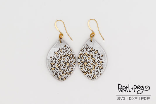 Snowflake Partial Drop Laser Engraved Earrings Digital Download