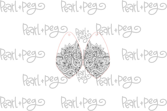 Oriental Pointed Drop Laser Engraved Earrings Digital Download