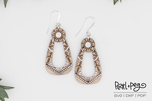 Western Pearl 2 Part Laser Engraved Earrings Digital Download